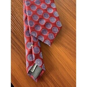 Canali Recent Red Tie - Blue Black Floral Medallion Pattern 100% Silk Italy Tie